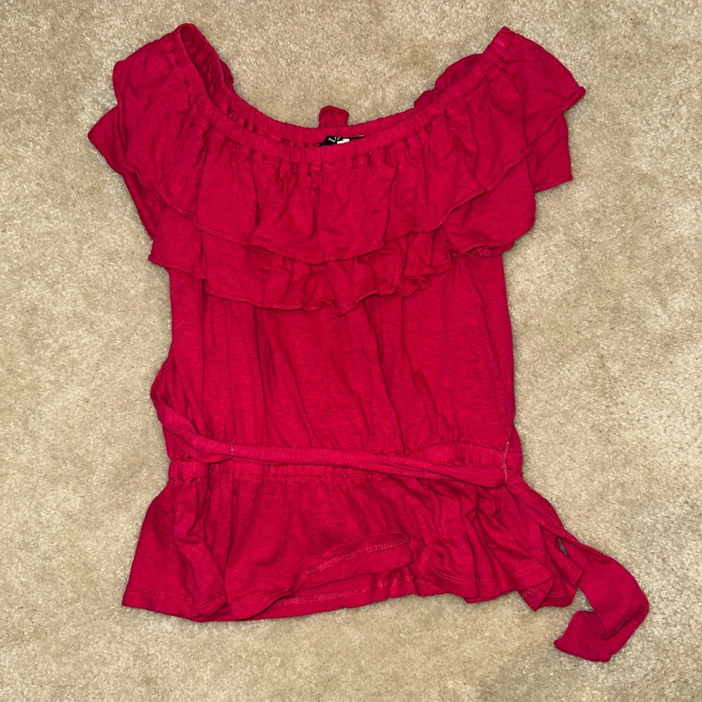 Pink Ruffled Off-Shoulder Top
